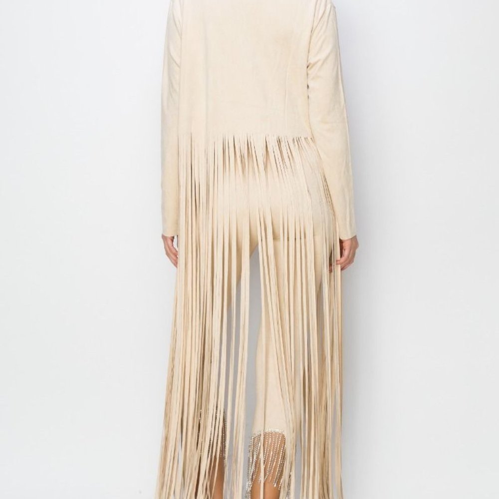 NEW VOCAL suede fringe DUSTER JACKET Woodstock Boho western rodeo cowgirl SM-3X - Picture 3 of 12